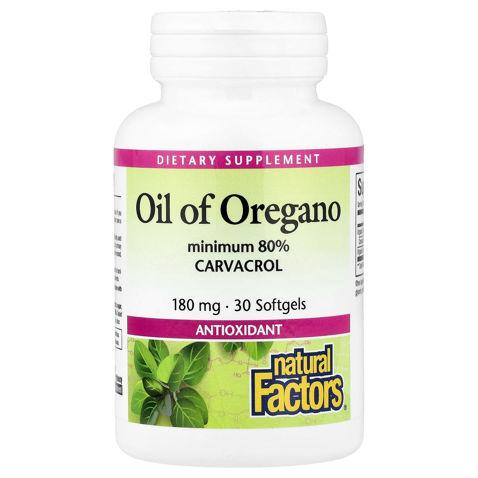 Natural Factors, Oil Of Oregano, 180 mg, 30 Softgels UPC 068958045733 | Hilife Vitamins